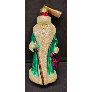Vintage Radko Glass Christmas Ornament Russian Santa Metallic Glitter 7"